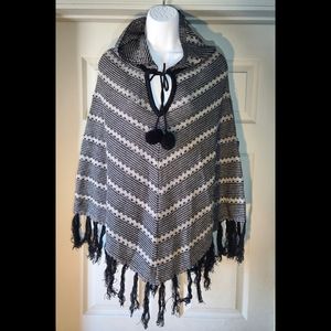 BCBGMAXAZRIA Pom Pom Tassel Poncho/Cape.